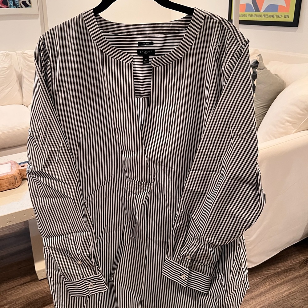Gray and White Talbots Striped Blouse